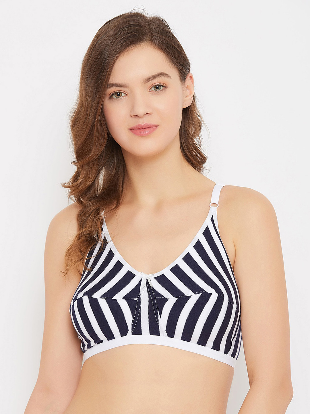 Clovia Navy Blue & White Striped Non-Padded Non-Wired Everyday Bra-BR2104P08