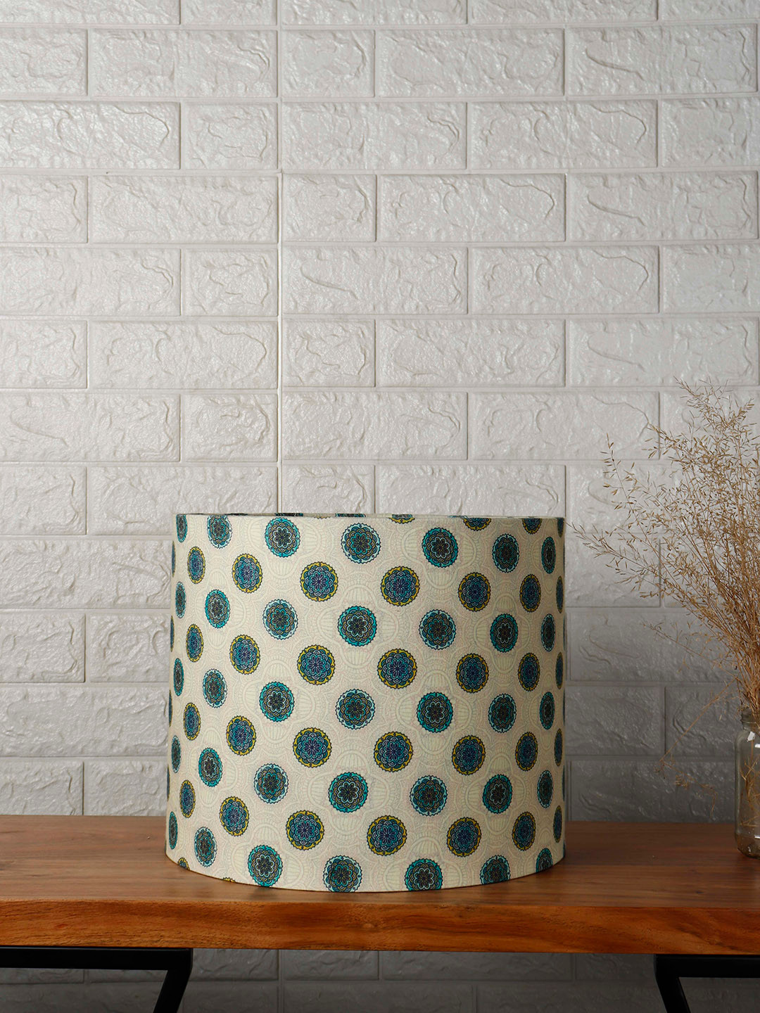 Grated Ginger Green & Beige Printed Contemporary Cylindrical Shaped Lamp Shade