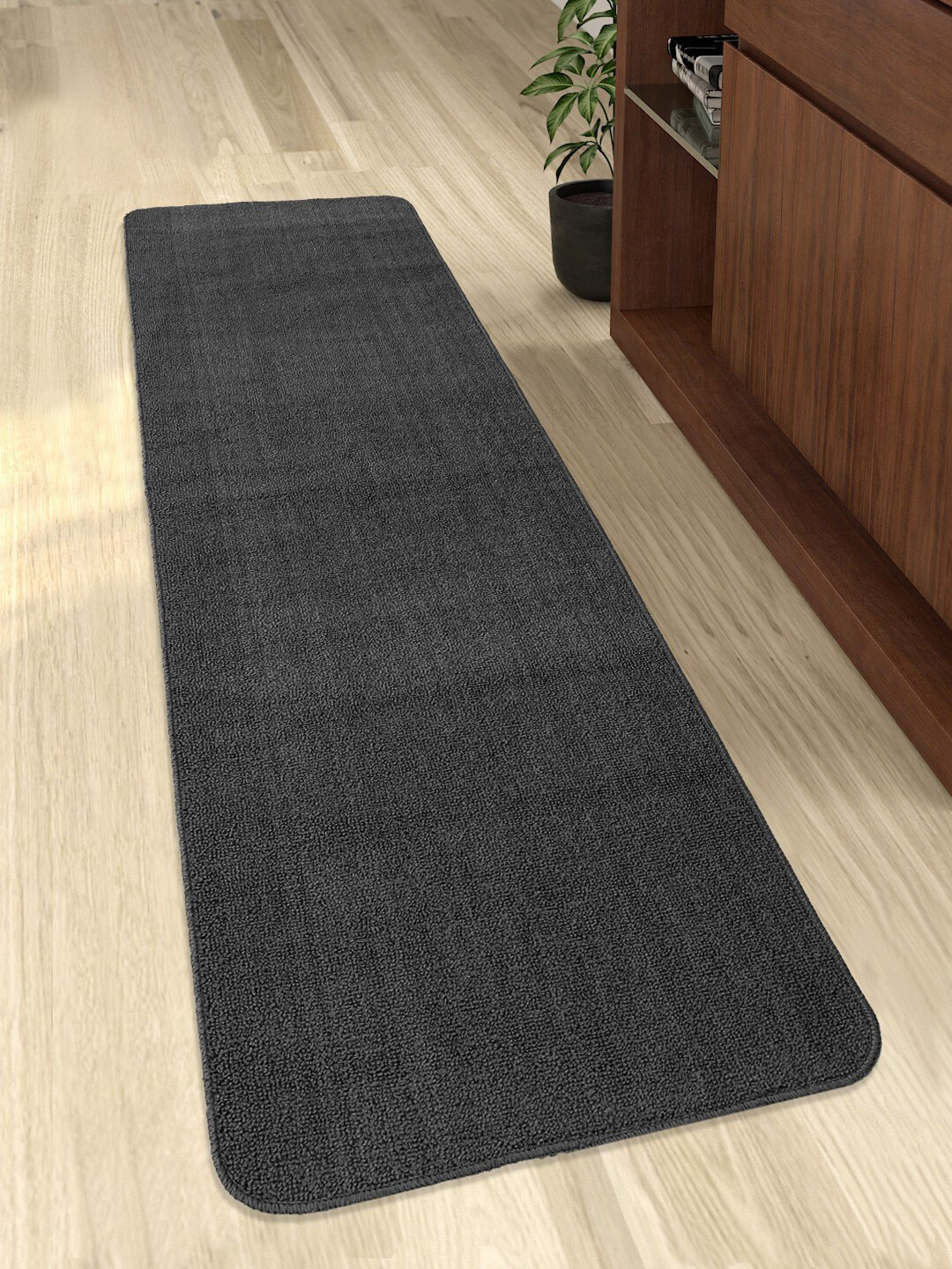 Saral Home Charcoal Grey Solid Polypropylene Anti-Slip Floor Runner