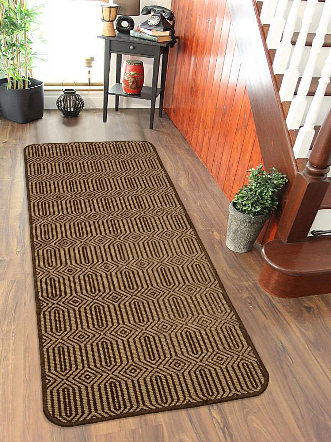 Saral Home Brown Geometric Jute Floor Runner