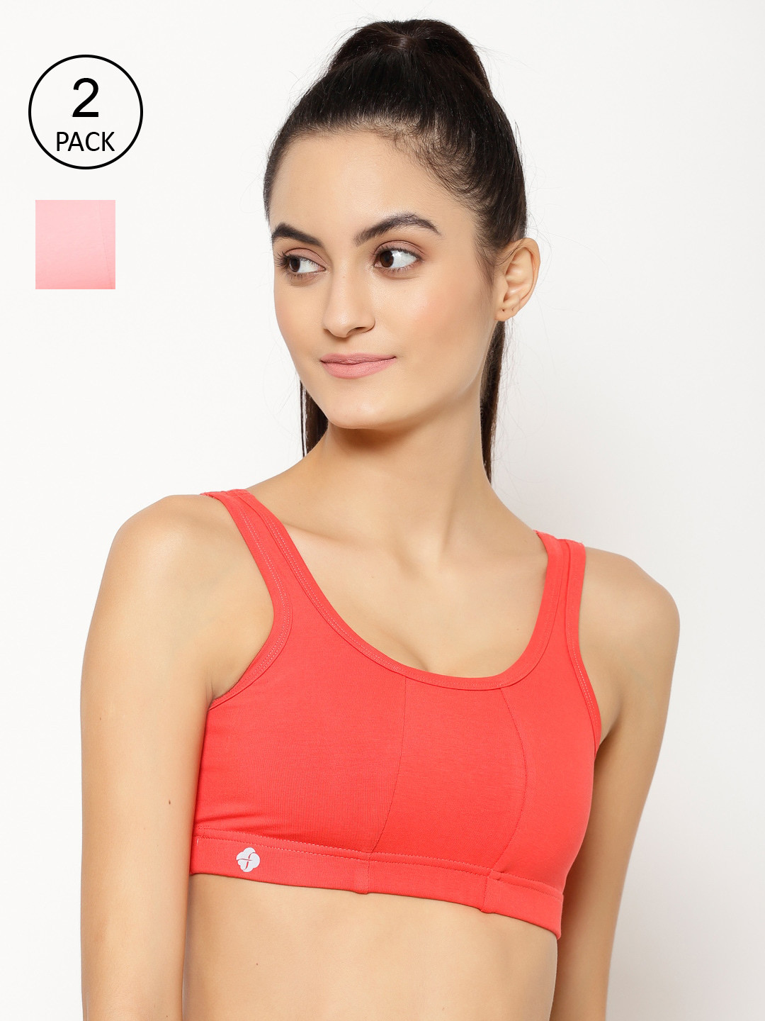 Floret Women Pack of 2 Solid Non-Wired Non Padded Sports Bra T3068_Tomato-Rose_30