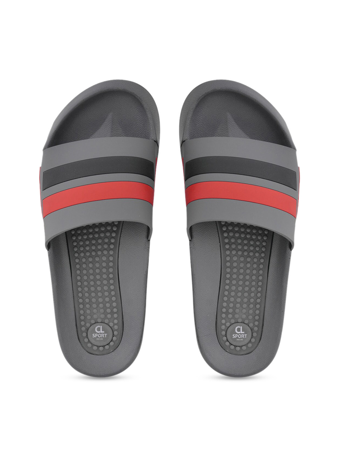 Carlton London sports Men Grey & Red Striped Sliders