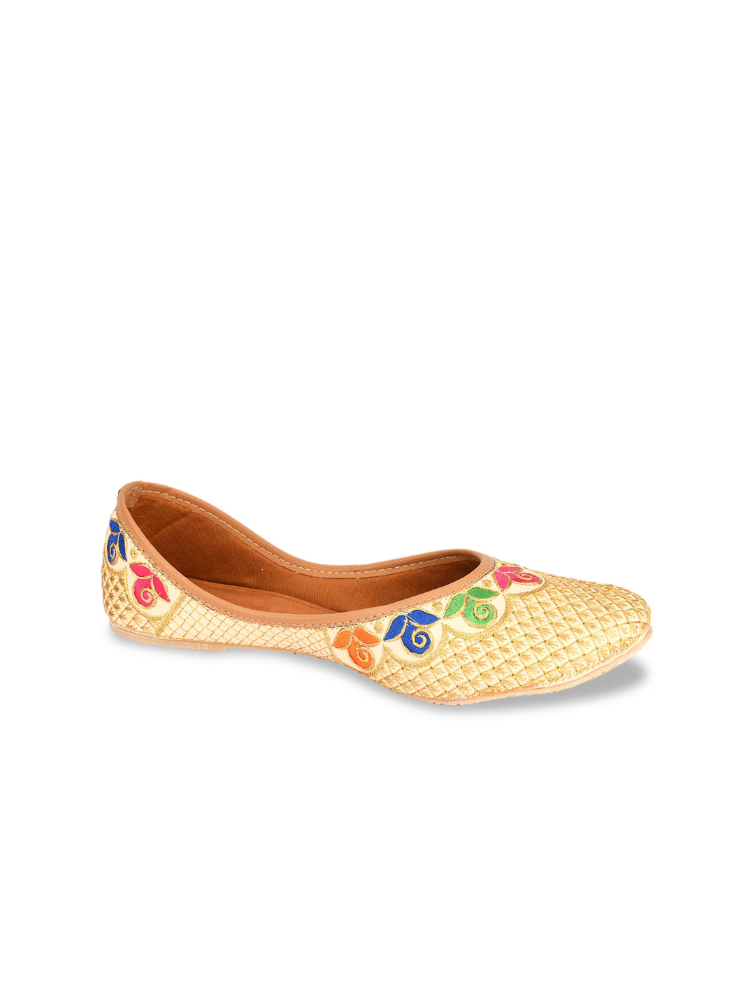 DESI COLOUR Women Gold-Toned Printed Mojaris