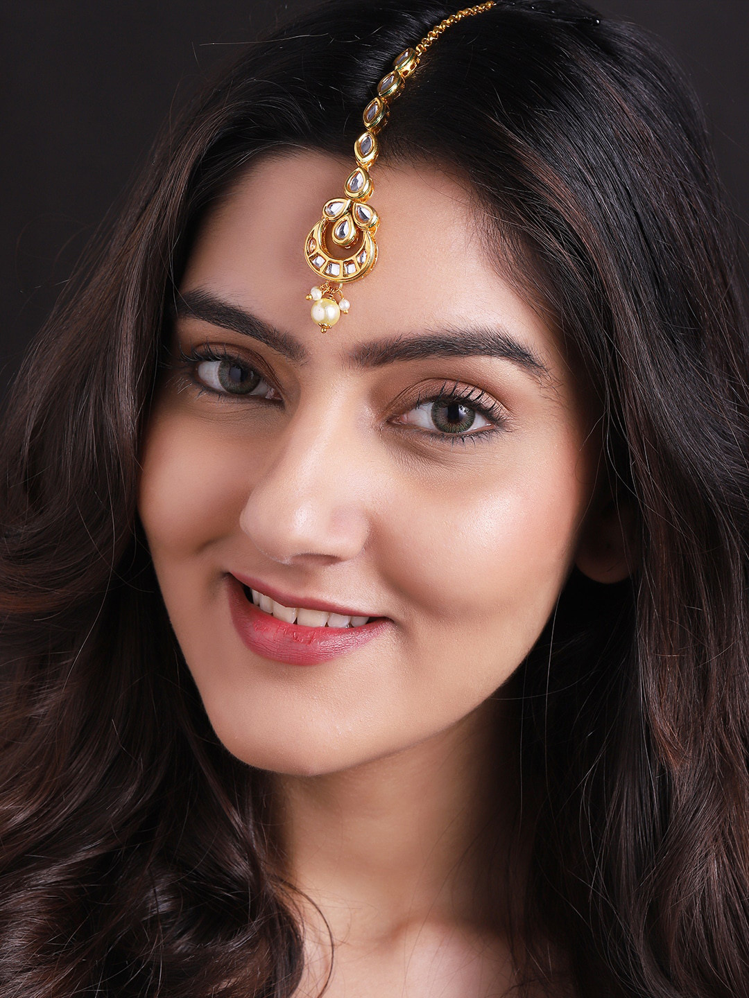Rubans 24K Gold-Plated White Kundan & Pearls Studded Handcrafted Maangtikka