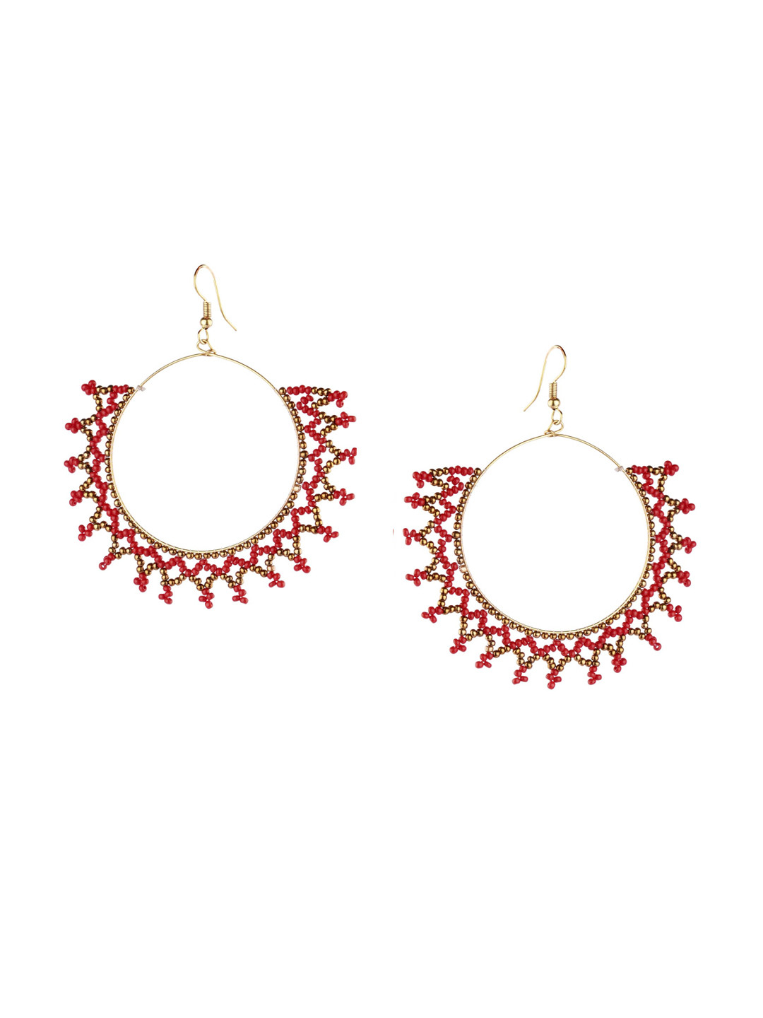 DESI COLOUR Maroon & Green Circular Drop Earrings