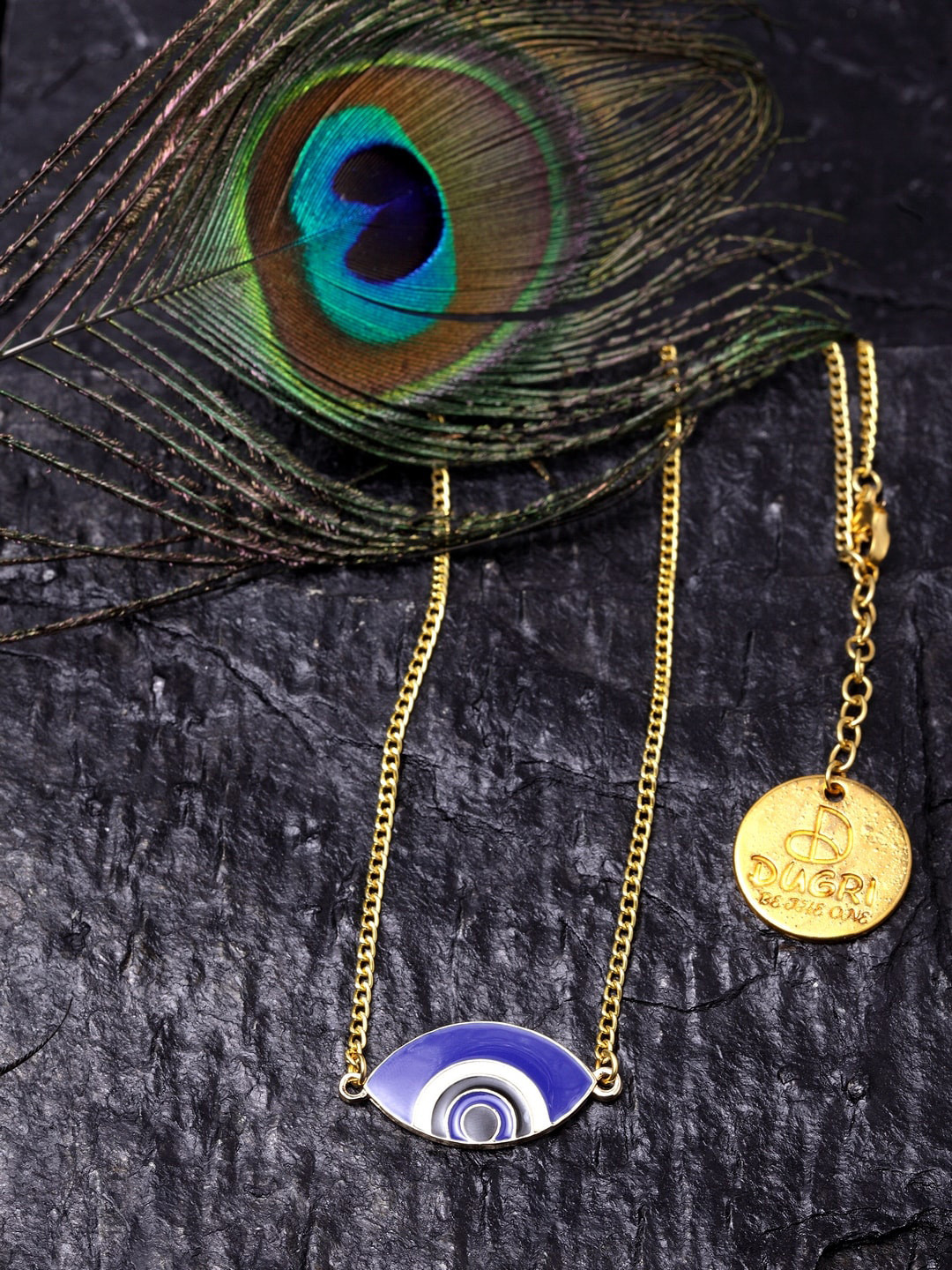 DUGRISTYLE Gold-Plated Blue & White Stone-Studded Evil Eye Sustainable Statement Necklace