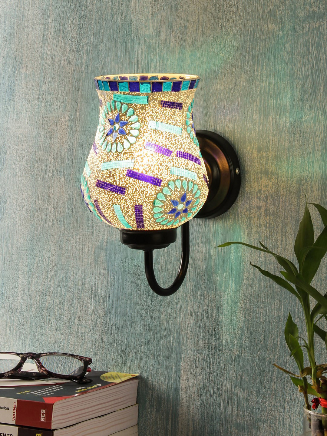 Devansh Blue and Gold-Toned Traditional Mosaic Wallchiere