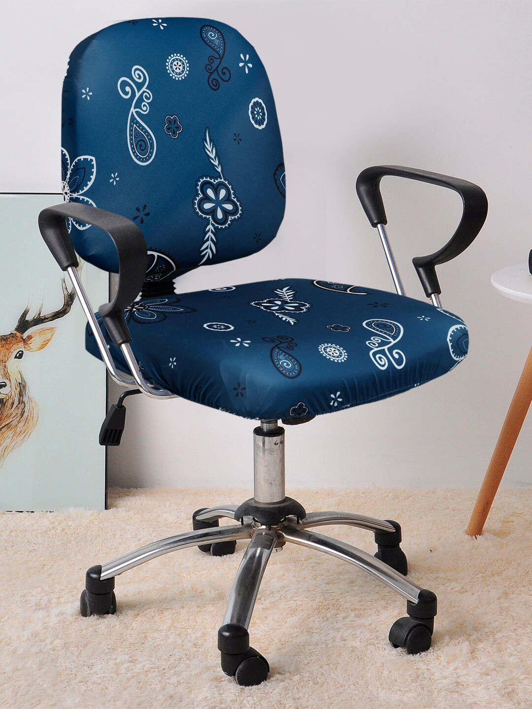 Cortina Navy Blue & White Floral Chair Cover