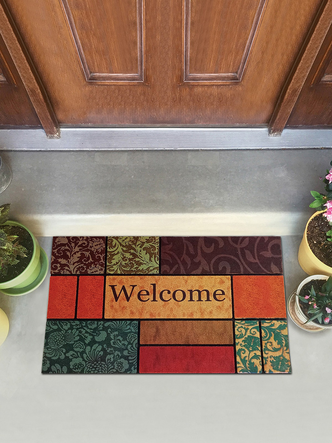 OBSESSIONS Brown & RedPrinted Verona Anti-Skid Sustainable Outdoor Door Mat