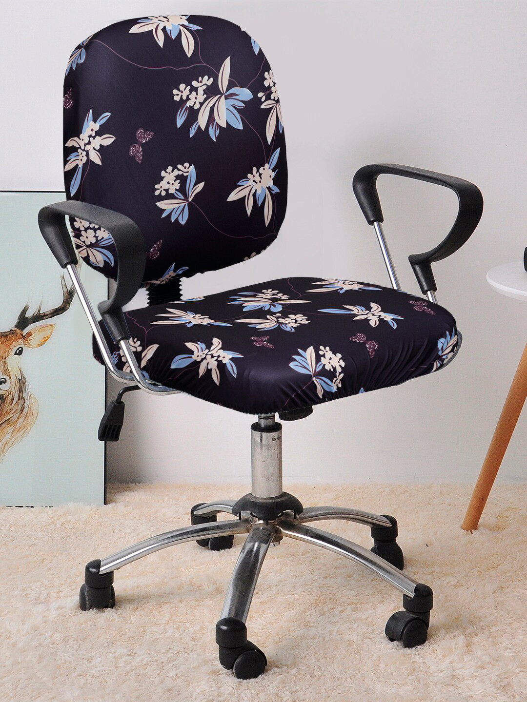 Cortina Set Of 6 Purple & Blue Floral Chair Covers