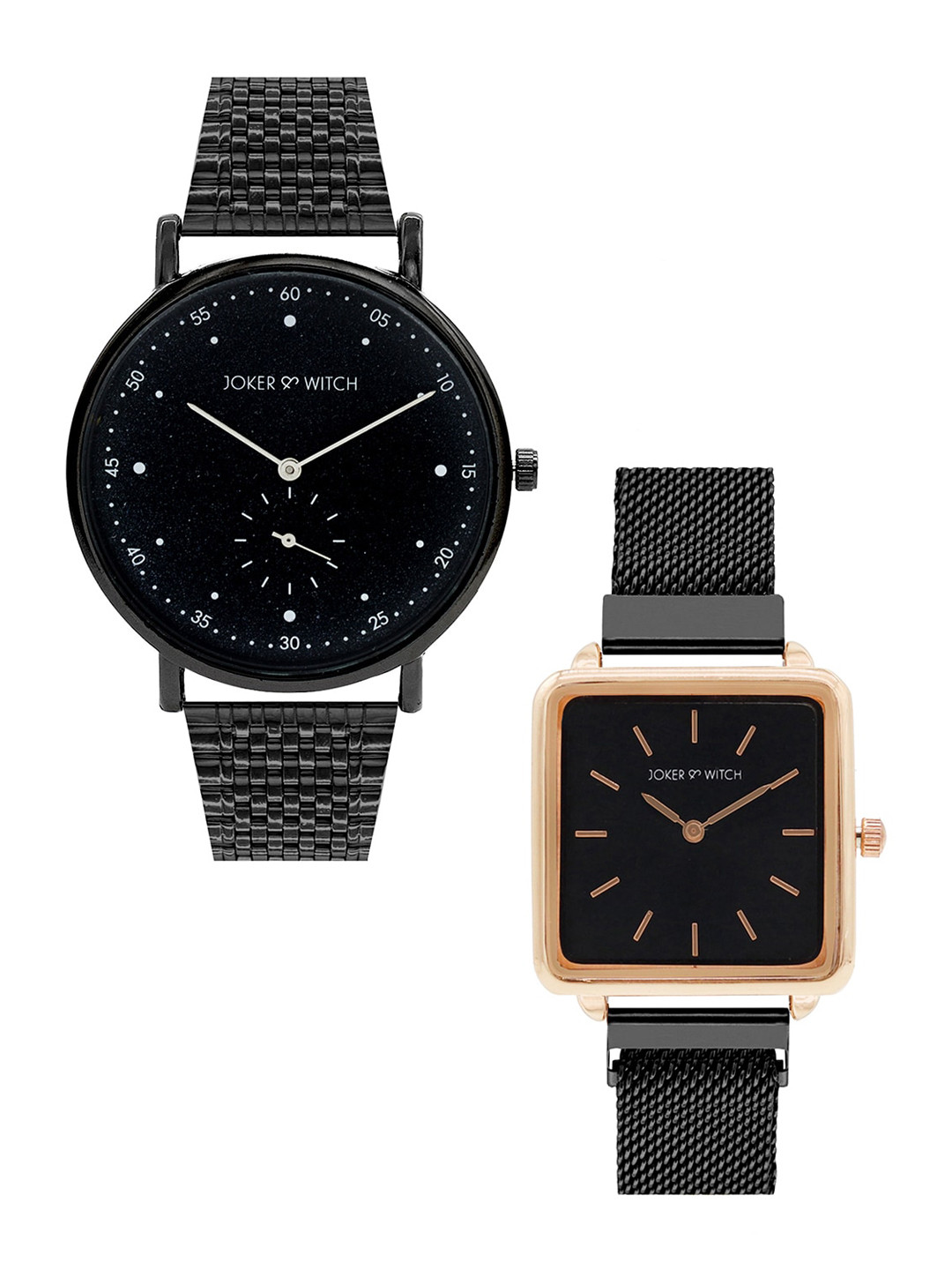 JOKER & WITCH Unisex Black & Gold-Toned Joker & Witch Jake & Amy Couple Watches