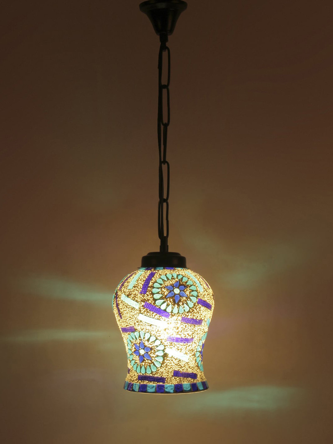 Devansh White & Blue Mosaic Glass Hanging Light