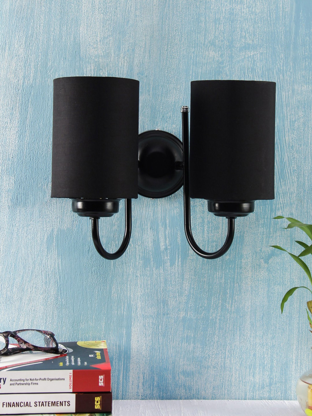 Devansh Black Solid Fabric Wallchiere Lamp