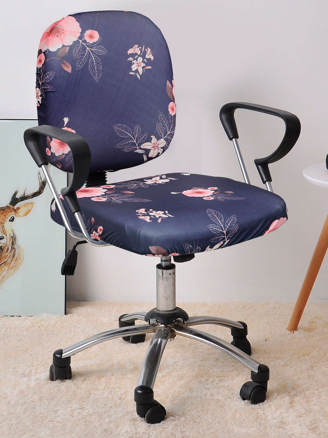 Cortina Set of 6 Navy Blue & Pink Floral Chair Covers