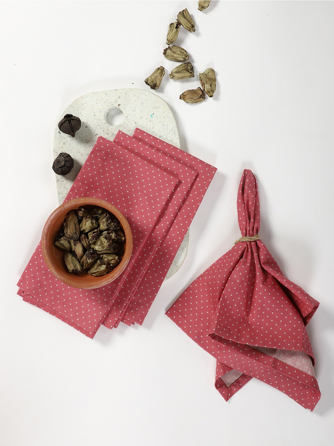 Contrast Living Set Of 4 Red Printed Table Napkins