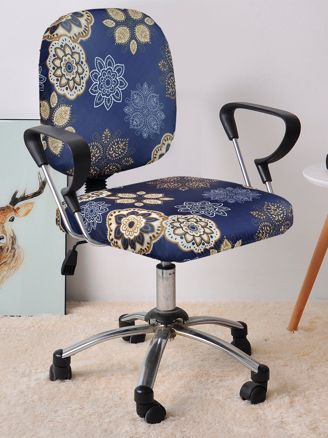 Cortina Blue & Beige Abstract Chair Cover