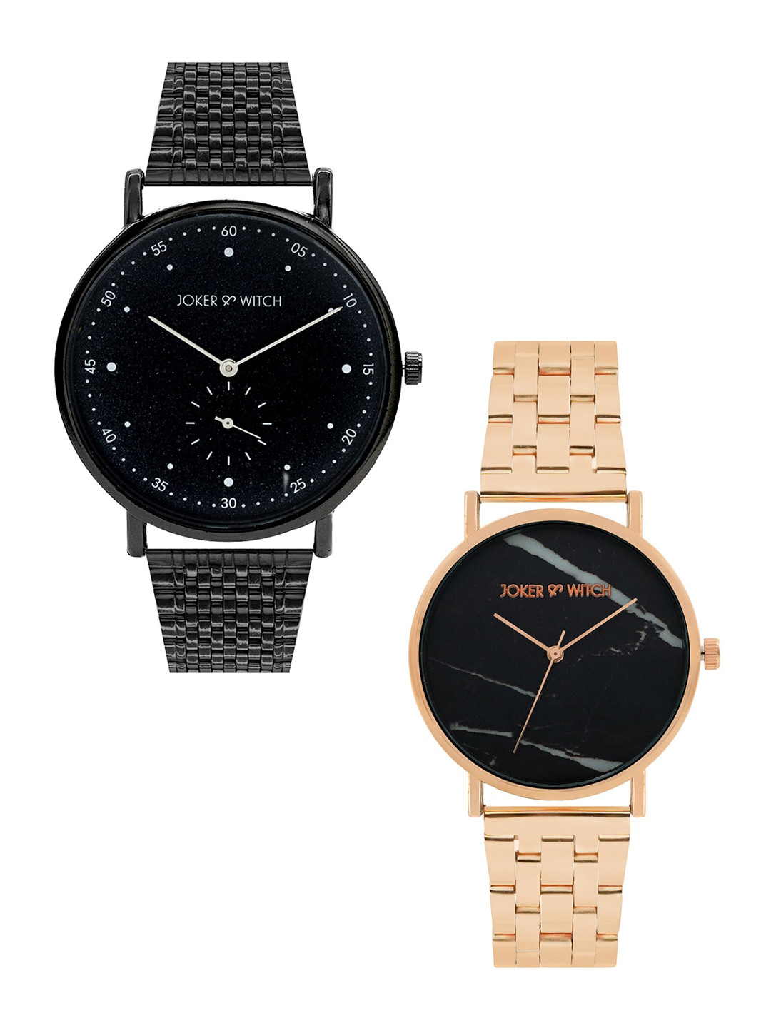 JOKER & WITCH Black & Gold Toned Harvey & Donna Couple Watches