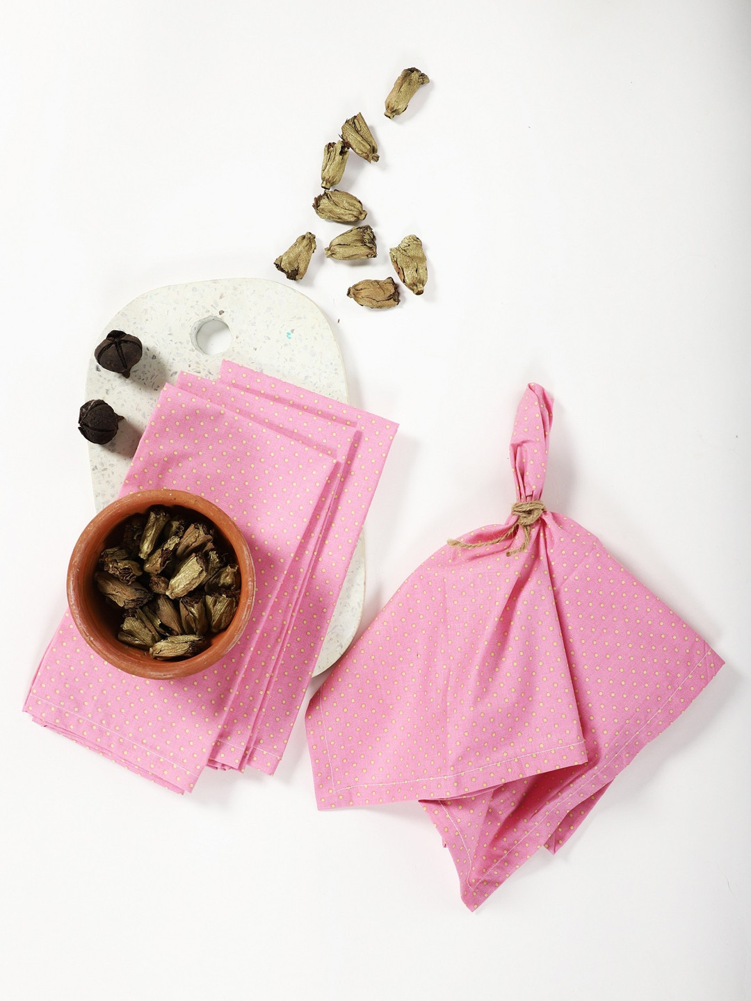 Contrast Living Set Of 4 Pink & Yellow Printed Table Napkins