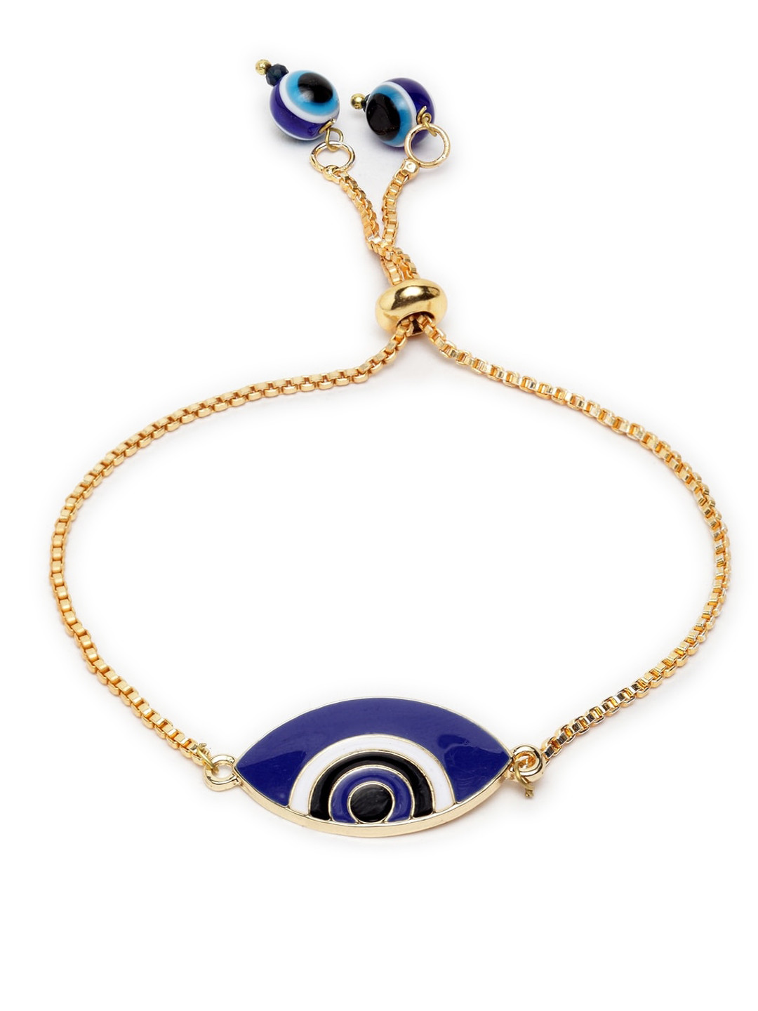DUGRISTYLE Gold-Plated Blue & White Crystal Stone Studded Evil Eye Wraparound Bracelet