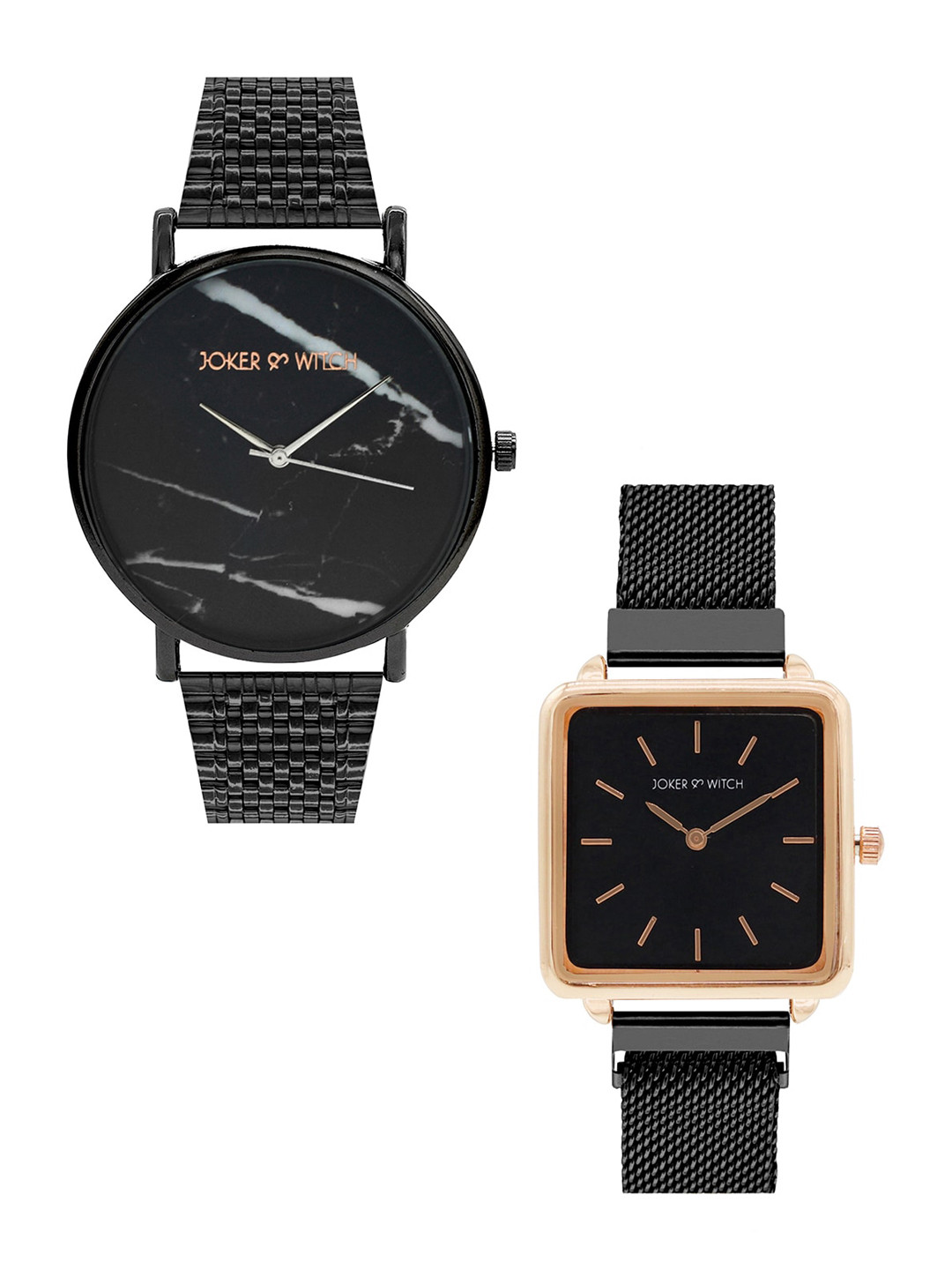 JOKER & WITCH Black & Gold Toned Gabriel and Emily Couple Watches Gift Set