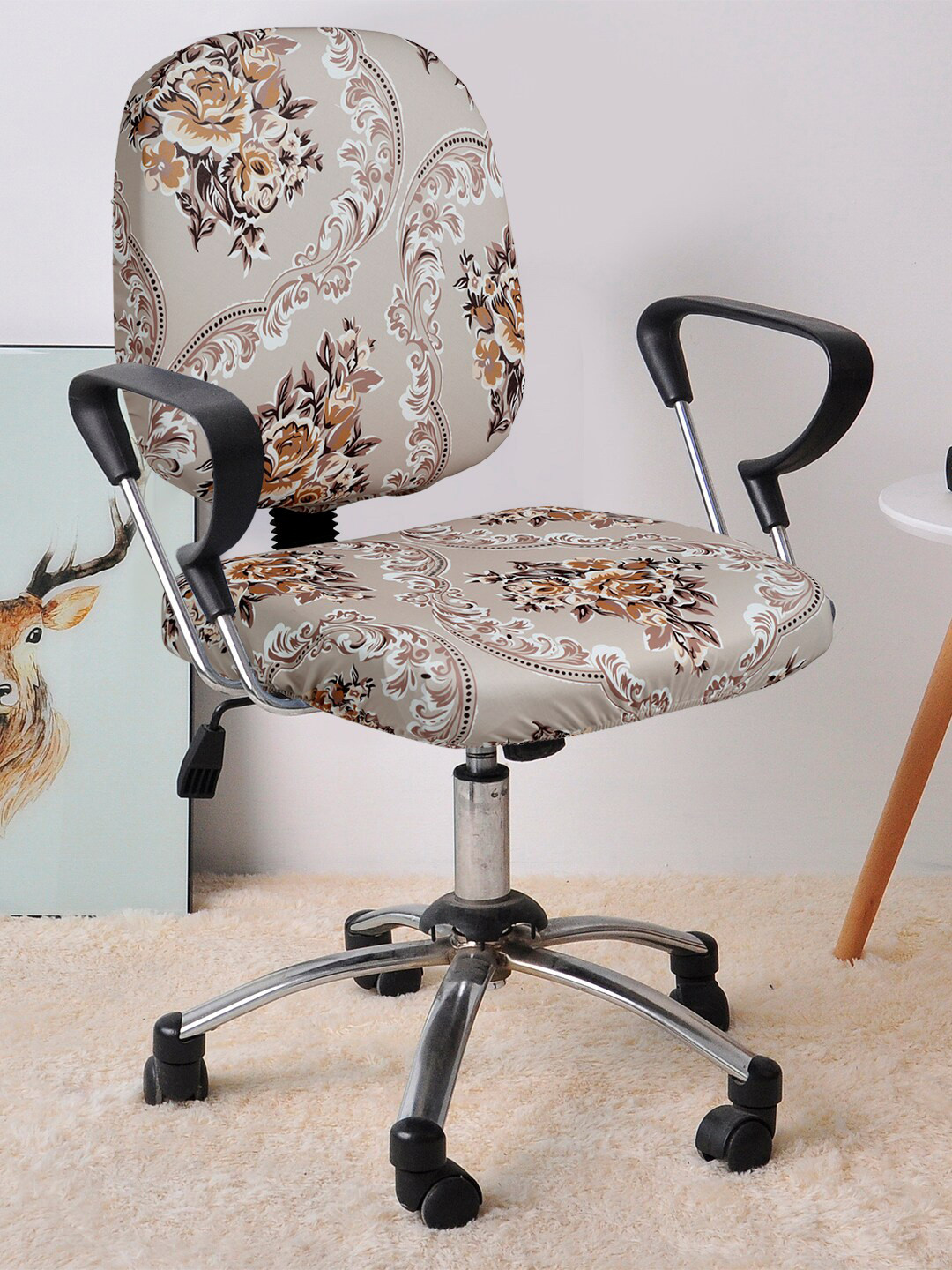 Cortina Set Of 4 Grey & Beige Floral Chair Covers