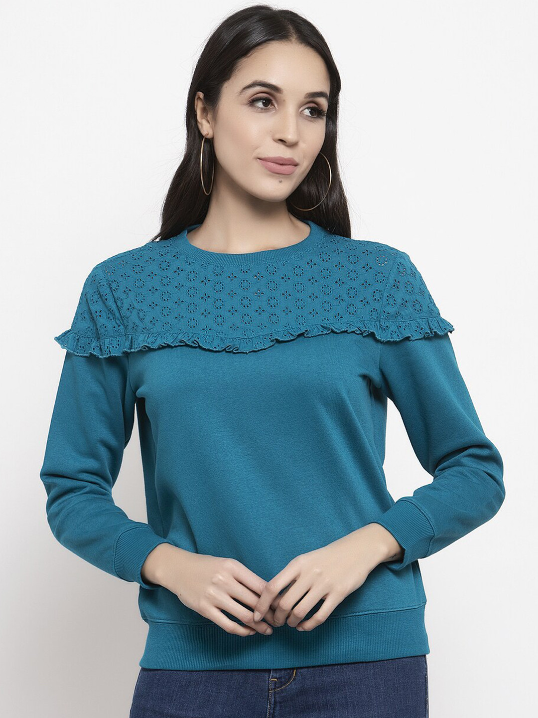 Gipsy Women Blue Self Design Sweatshirt