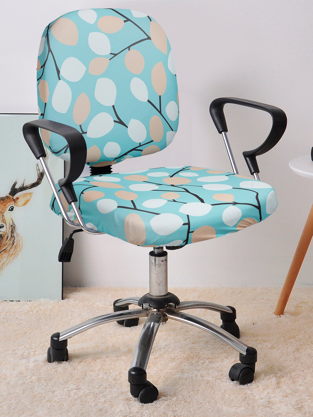 Cortina Turquoise Blue & White Printed Chair Cover