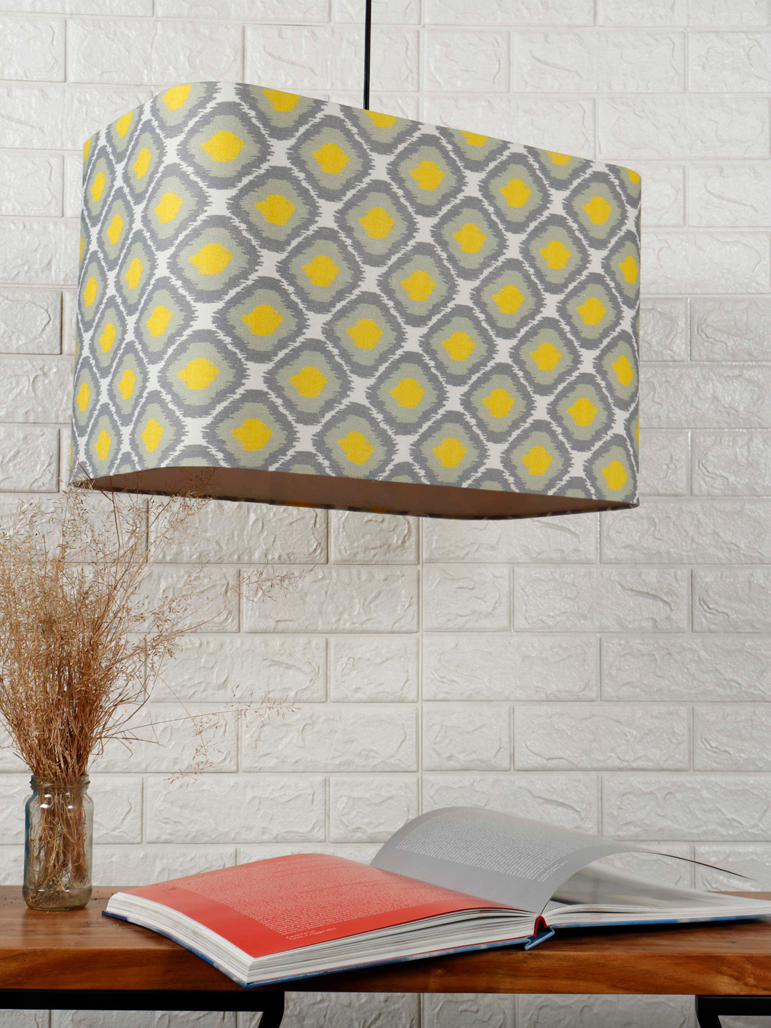 Grated Ginger Yellow & Grey Printed Contemporary Hanging Light