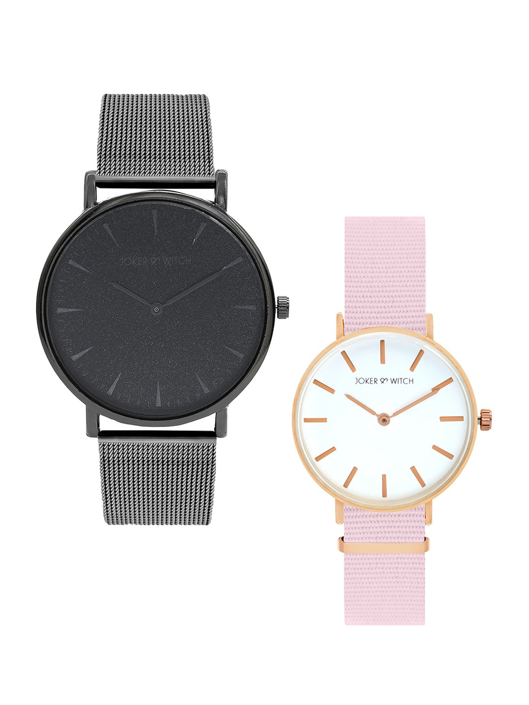 JOKER & WITCH Unisex White & Black Couple Watches Gift Set