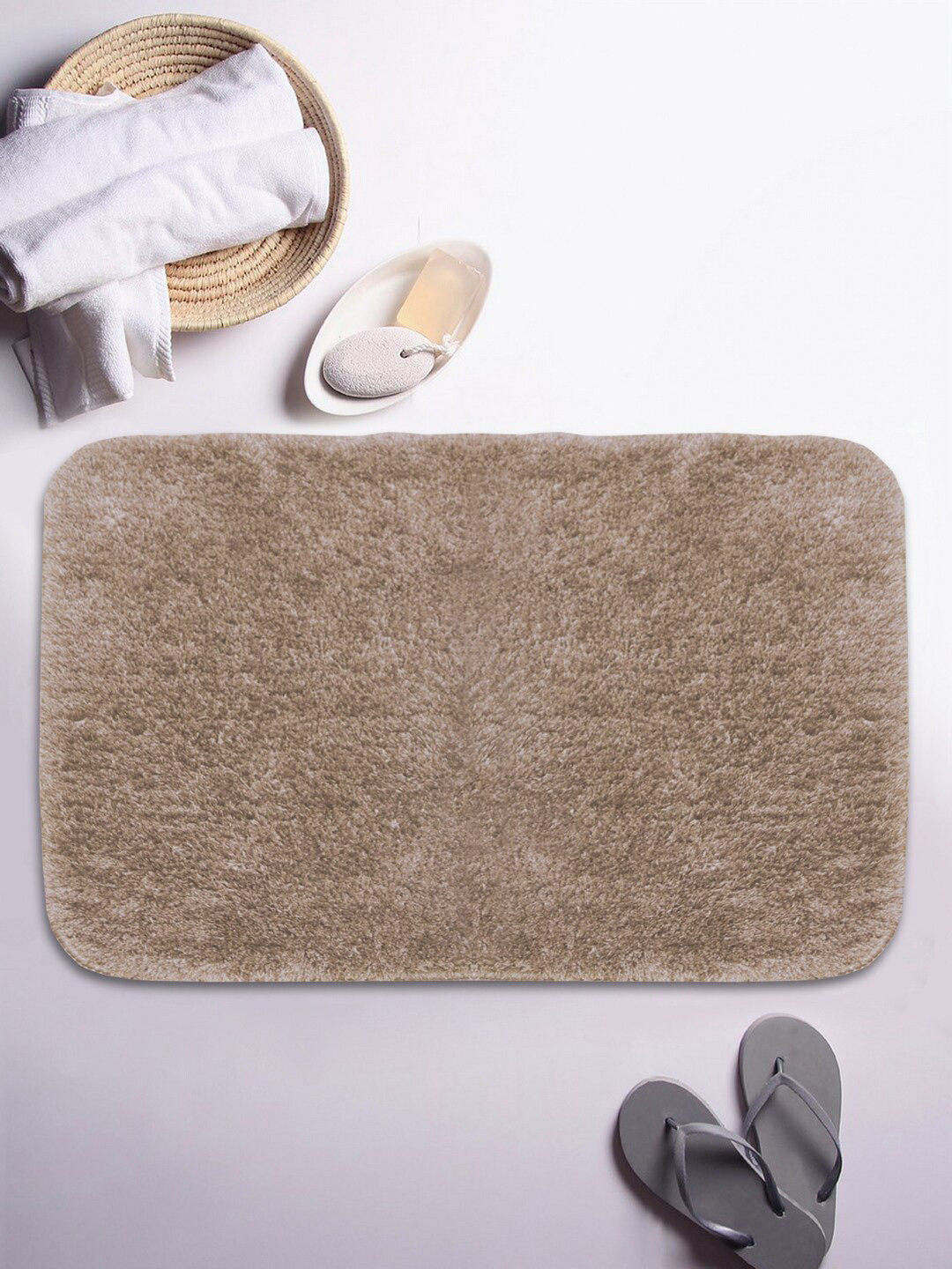 BIANCA Khaki-Coloured Solid Anti-Skid Bath Rugs