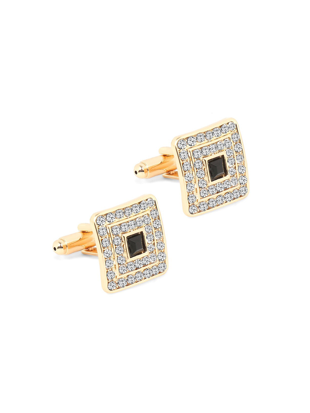 Yellow Chimes Men Gold-Plated Black Square Cufflinks