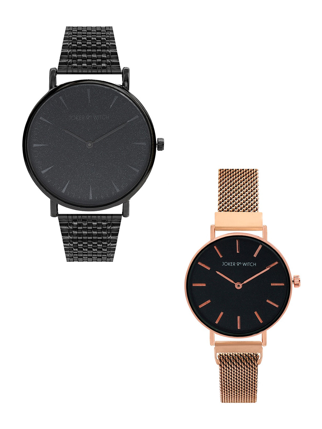 JOKER & WITCH Set Of 2 Black & Rose-Gold Toned Michael & Rachel Couple Watches