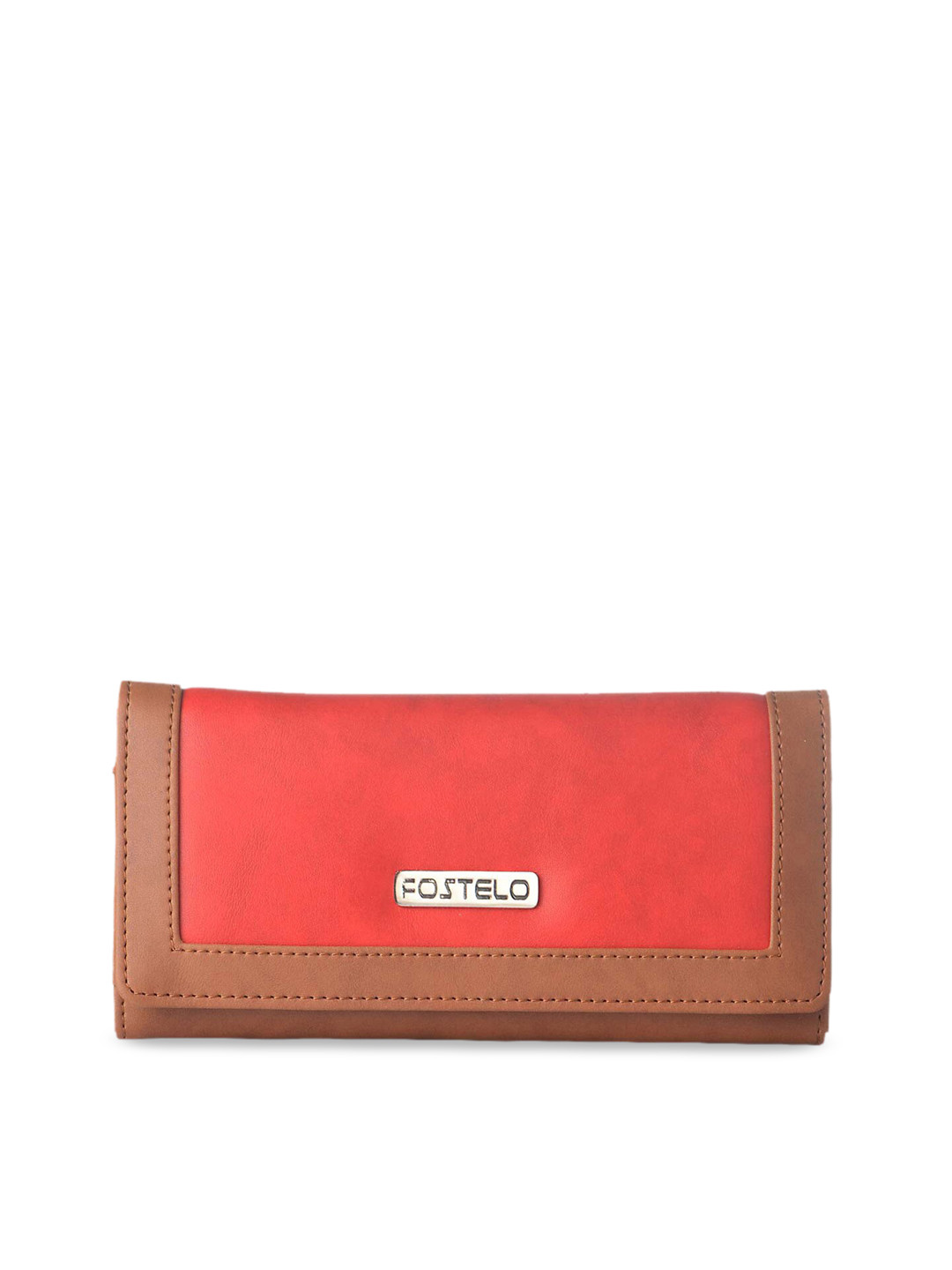 Fostelo Women Red & Brown Solid Foldover Clutch