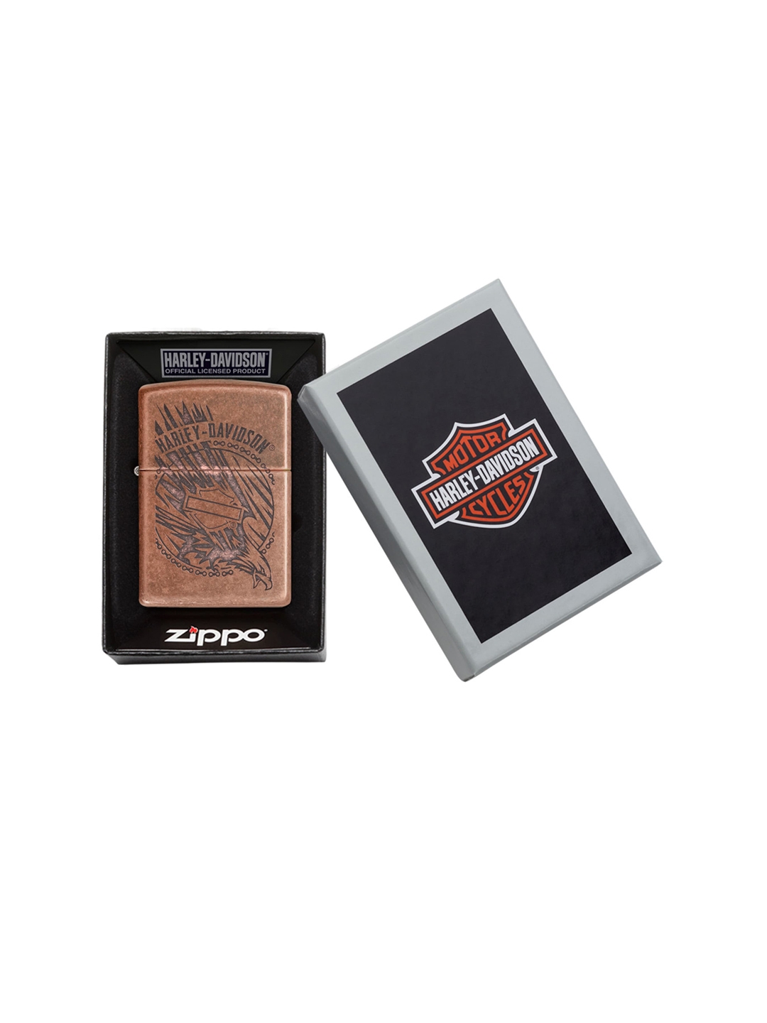Zippo Copper Toned Harley Davidson Antique Copper Logo Pocket Lighter