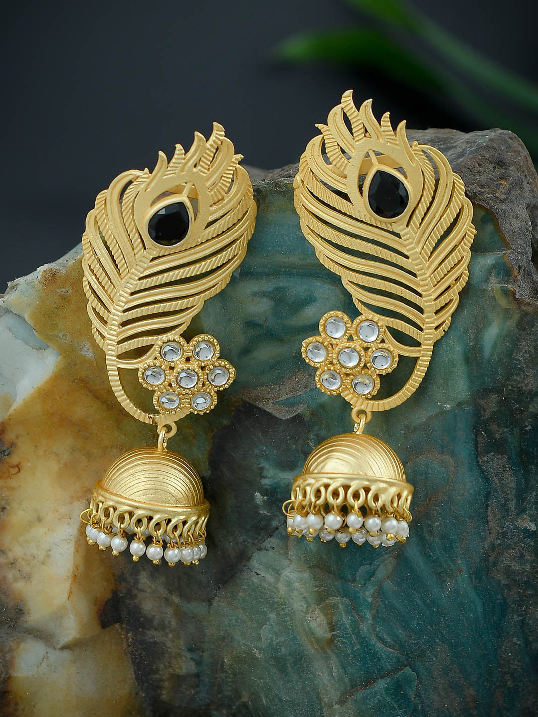Silvermerc Designs Gold-Plated Feather Shaped Jhumkas