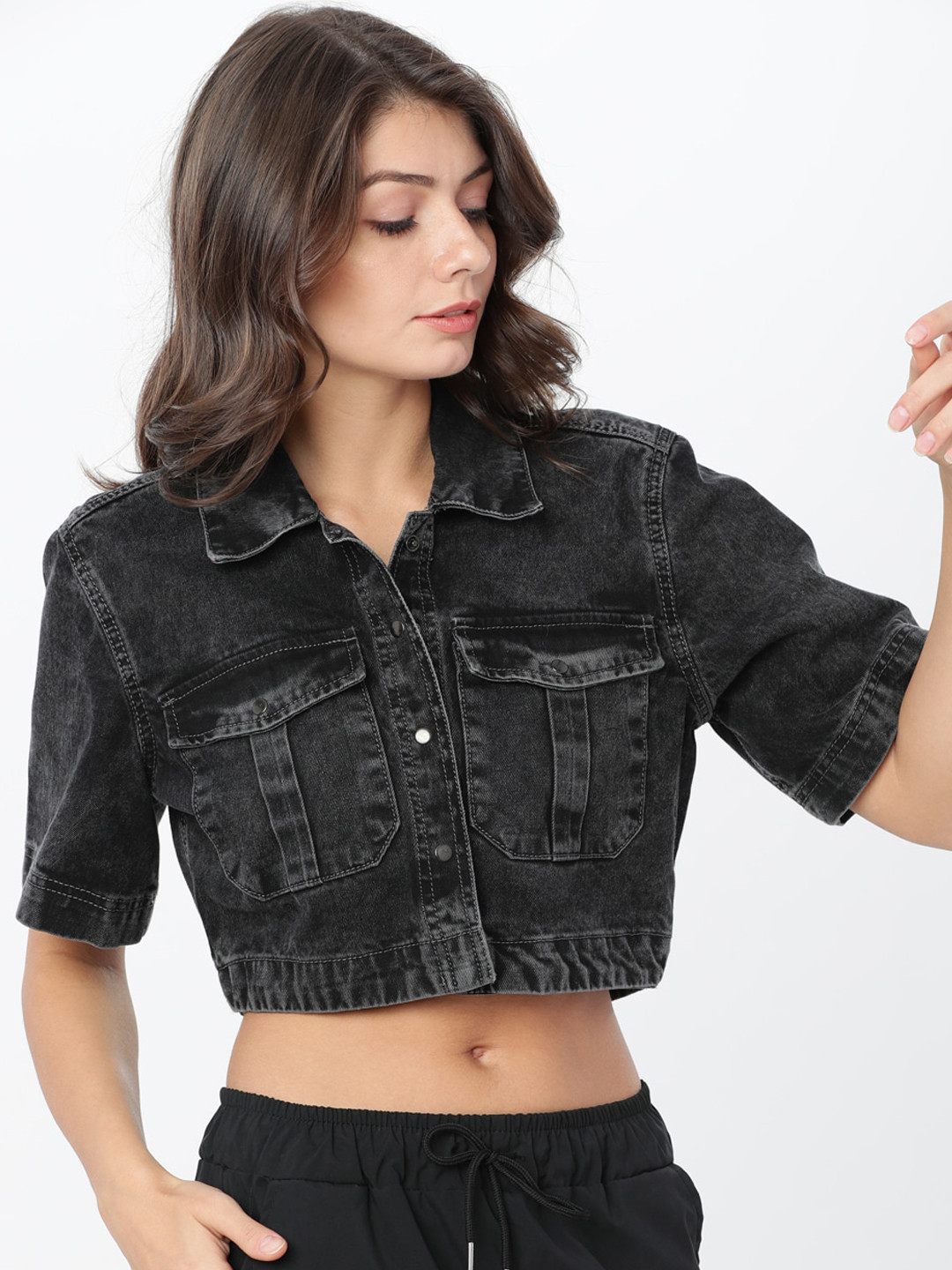 Myntra Black Cropped Jean Jacket Womens Myntra Tommy Hilfiger