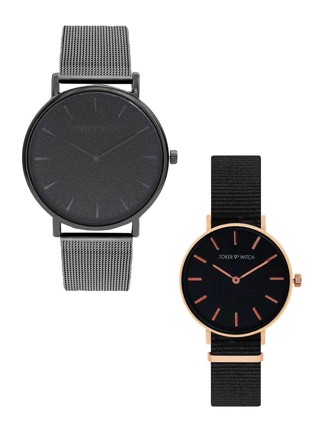 JOKER & WITCH Black & Gold Toned Jamie & Dylan Couple Watches Gift Set