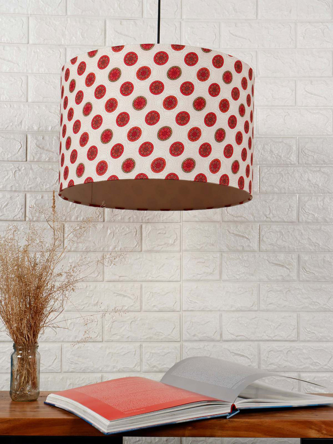 Grated Ginger Red & White Mandala Pattern Hanging Light