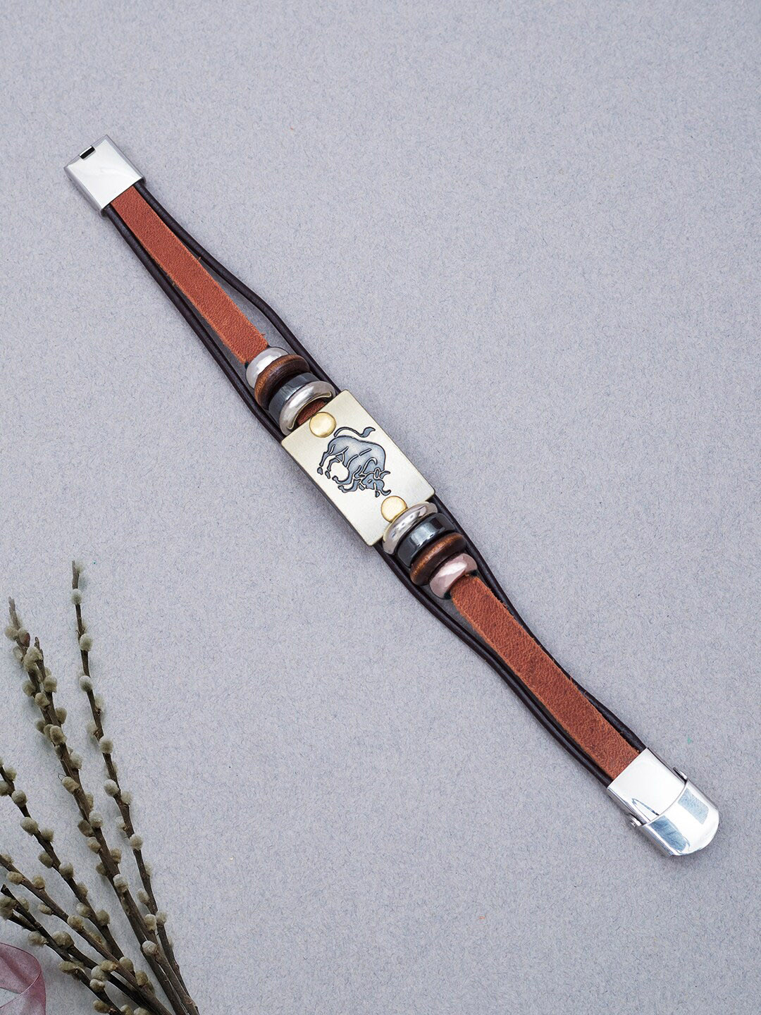 Golden Peacock Women Brown & Black Leather Multistrand Bracelet