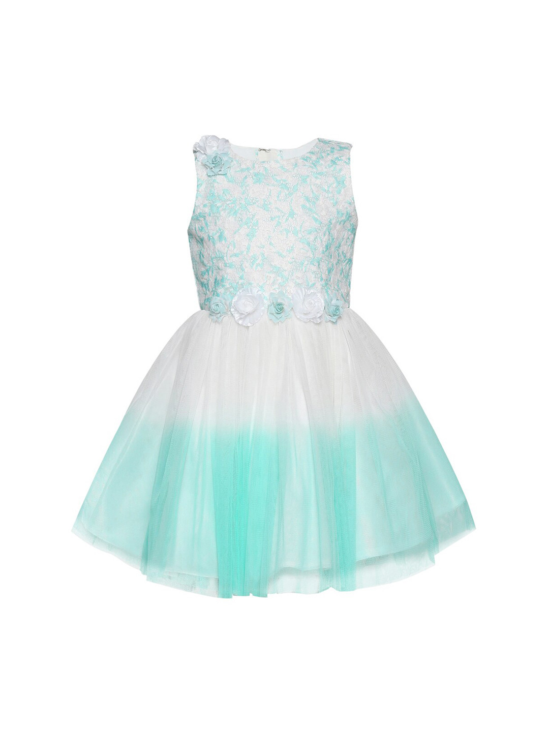 BETTY Girls Sea Green & White Self Design Fit and Flare Dress