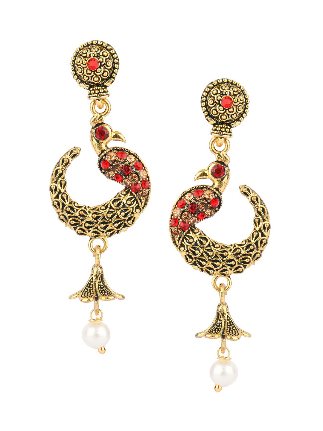 DESI COLOUR Gold-Toned & Red Contemporary Drop Earrings