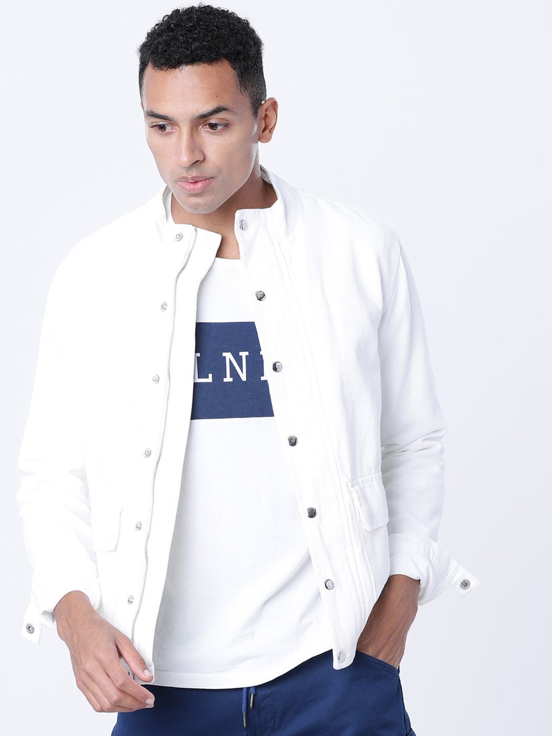 HIGHLANDER Men White Solid Denim Jacket