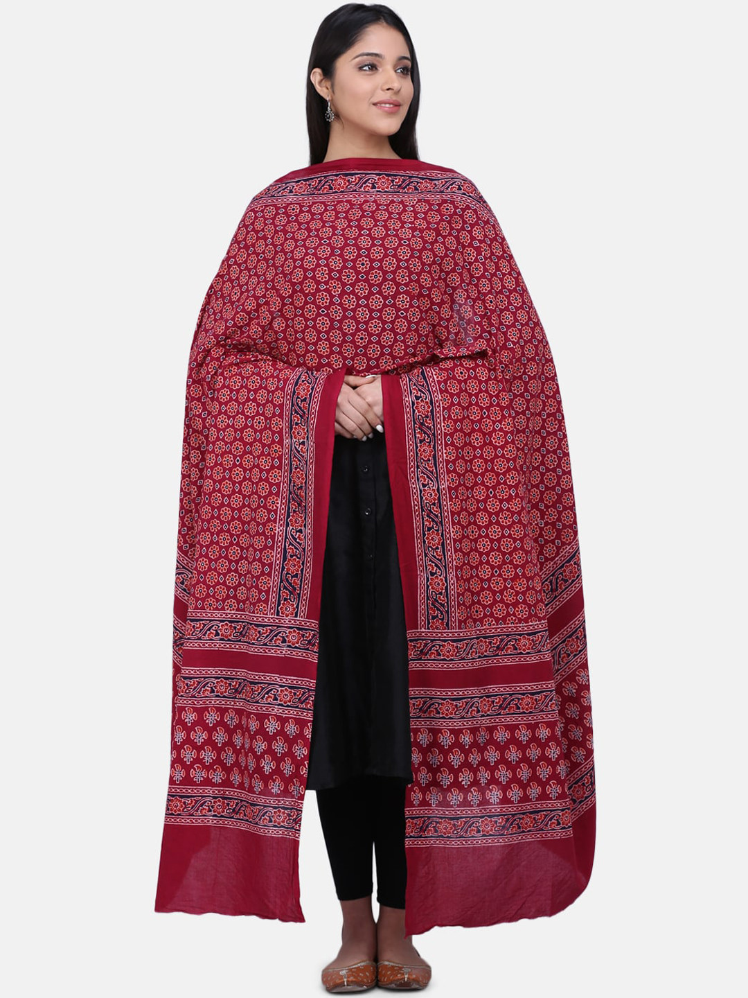 THE WEAVE TRAVELLER Red & White Printed Dupatta