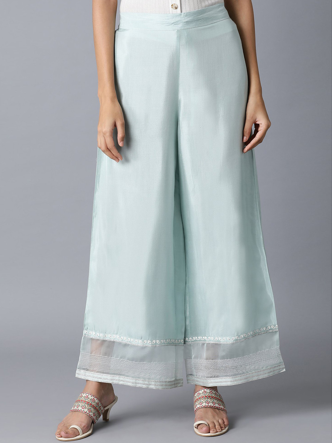 W Women Sky Blue Shantung Parallel Pants