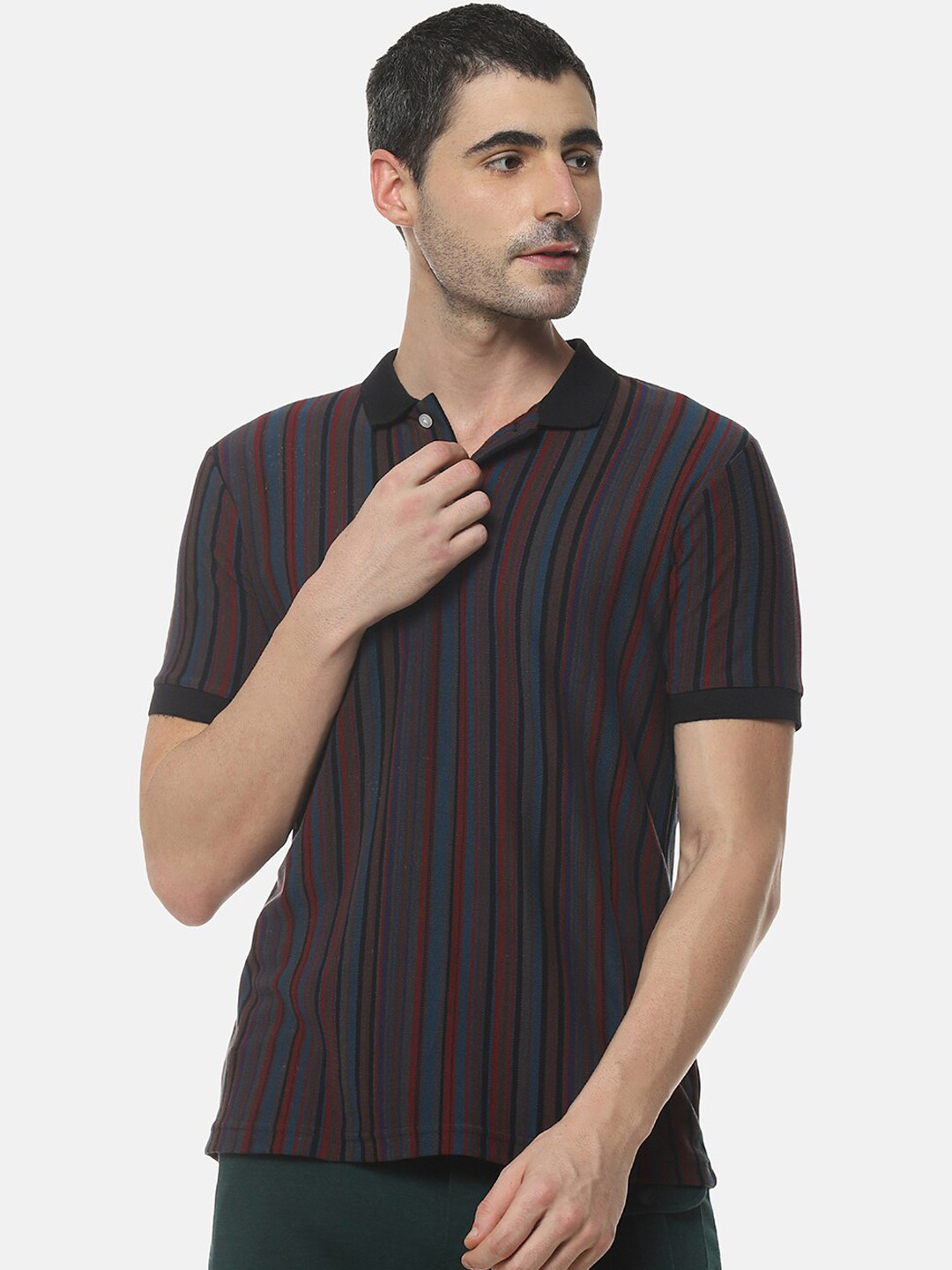Campus Sutra Men Multicoloured Striped Polo Collar Tshirt