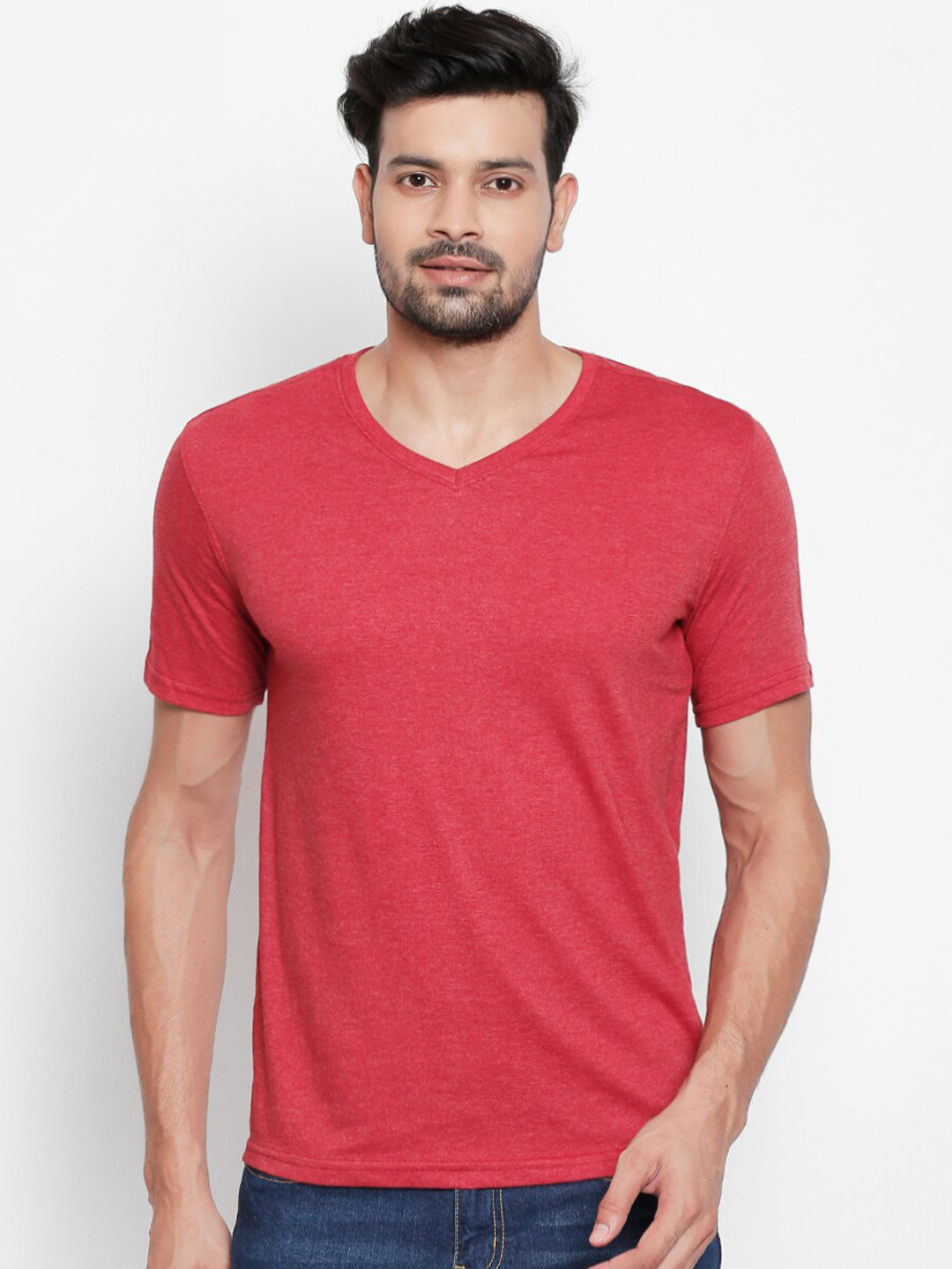 BYFORD by Pantaloons Men Red Solid V-Neck T-shirt