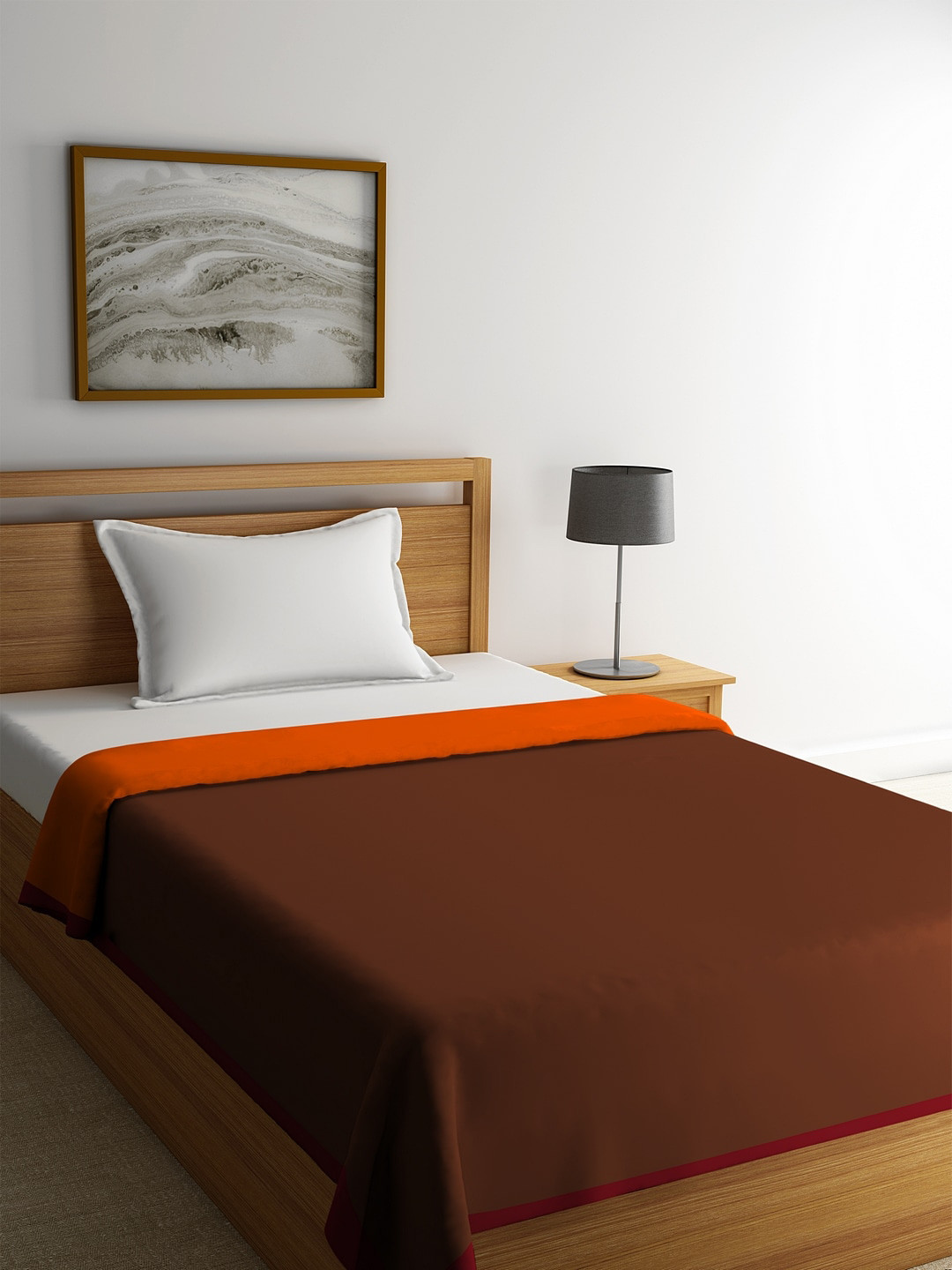 ROMEE Brown & Orange Solid AC Room 300 GSM Single Bed Dohar