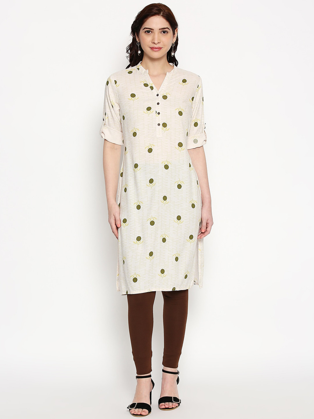 Rangmanch By Pantaloons Women Off White Floral Printed Kurta