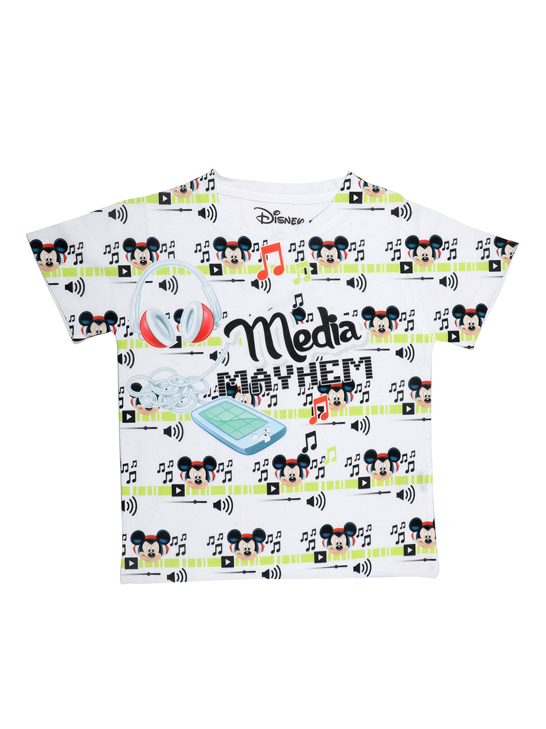 Disney by Wear Your Mind Boys WhiteMickey Mouse Printed Boat Neck T-shirt