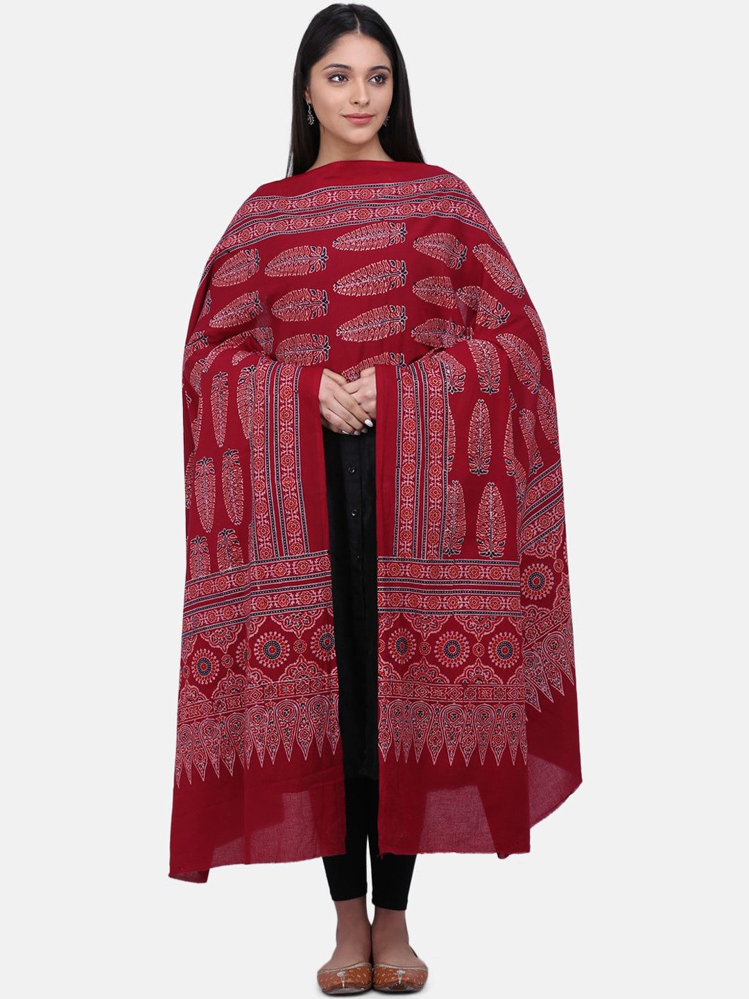 THE WEAVE TRAVELLER Red & White Printed Dupatta